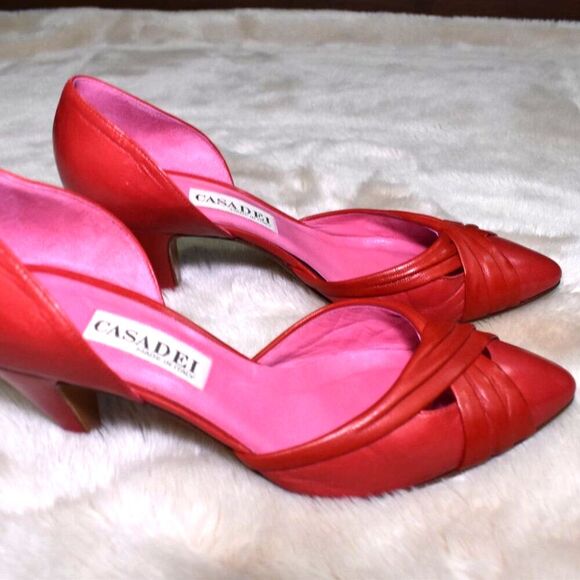 Casadei Red Patent Leather Kitten Heels Pointed Toe Vintage Designer 8.5/7 - Picture 13 of 14